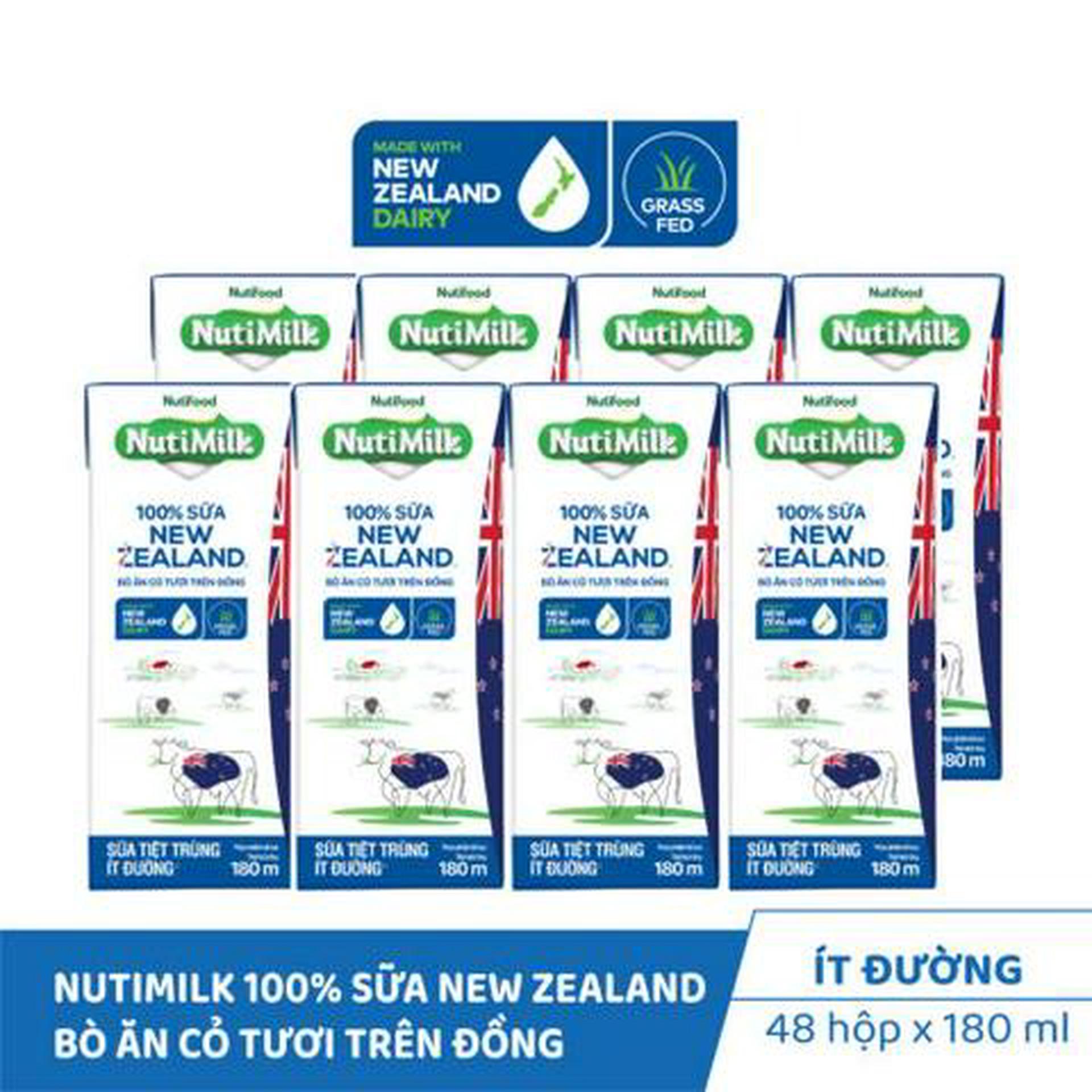 Hình ảnh Combo 2 Lốc 4 Hộp NutiMilk 100% Sữa New Zealand Ít Đường 180ml