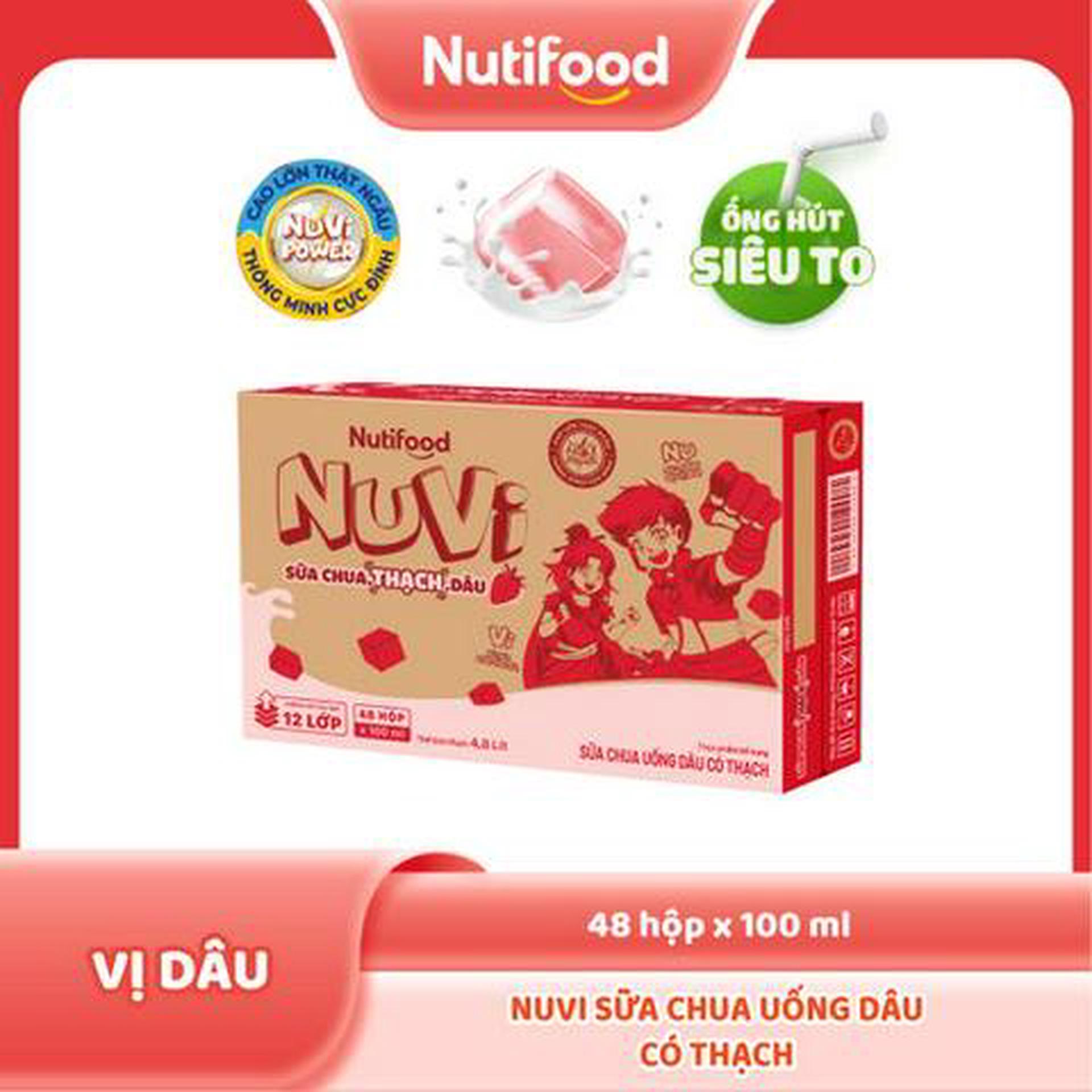 Hình ảnh Thùng 48 Hộp NuVi Sữa Chua Uống Dâu Có Thạch Hộp 100ml