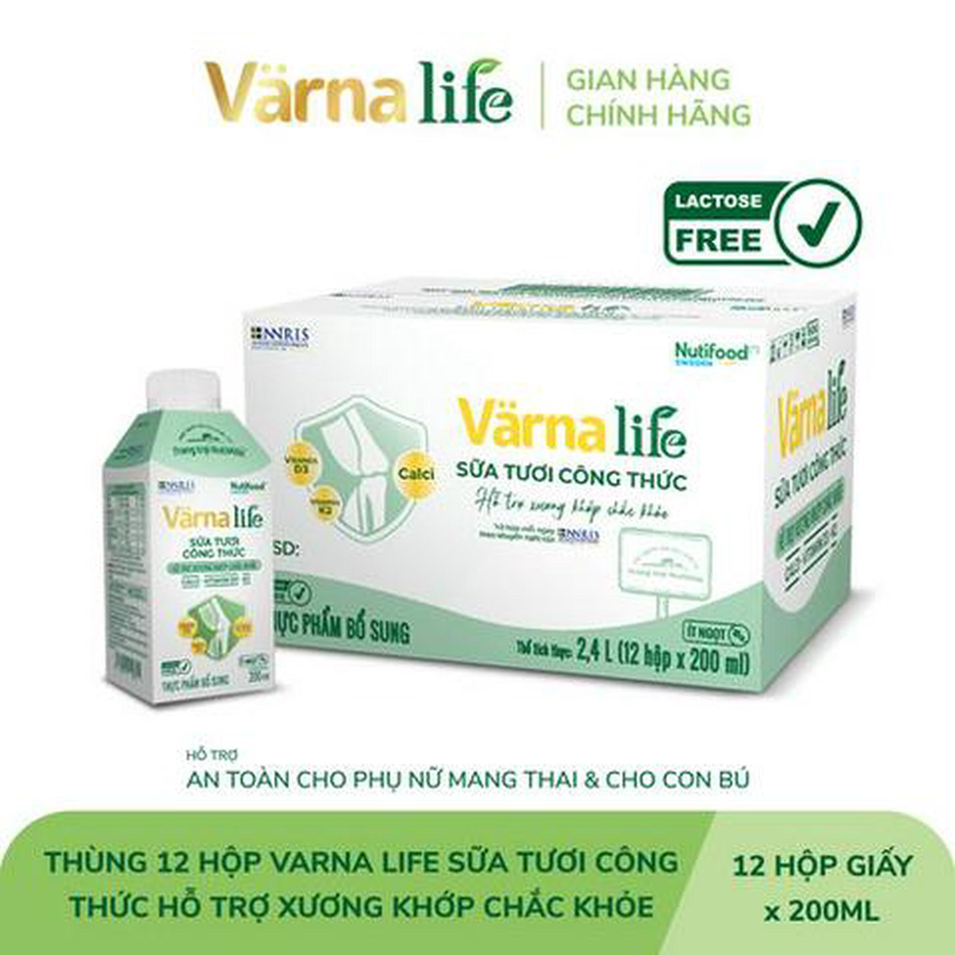 Hình ảnh Thùng 12 hộp thực phẩm bổ sung Varna Life sữa tươi công thức (Xanh) 200ml