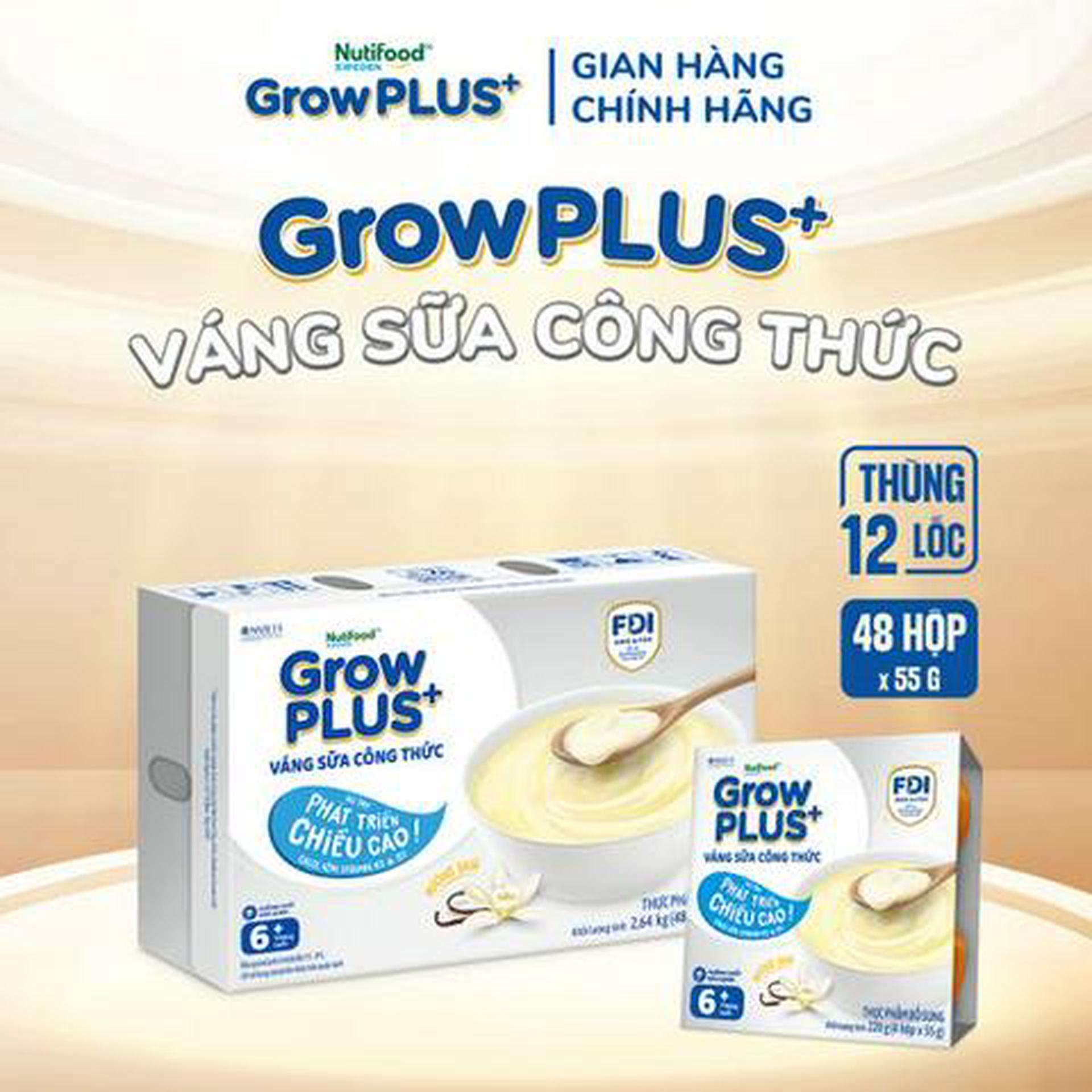 Hình ảnh Thùng 48 Hộp GrowPLUS+ Váng sữa CT Cao lớn vượt trội Vani 55g