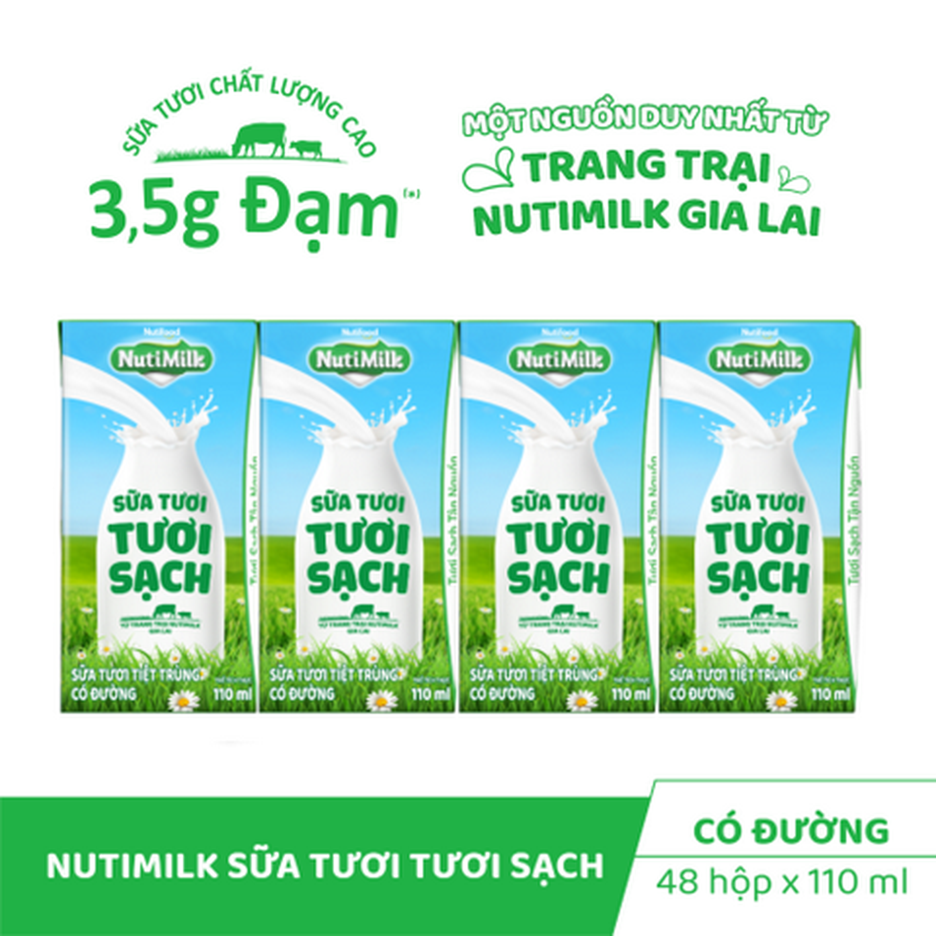 Hình ảnh Lốc 4 Hộp Sữa Tươi Tươi Sạch NutiMilk Có Đường 110ml