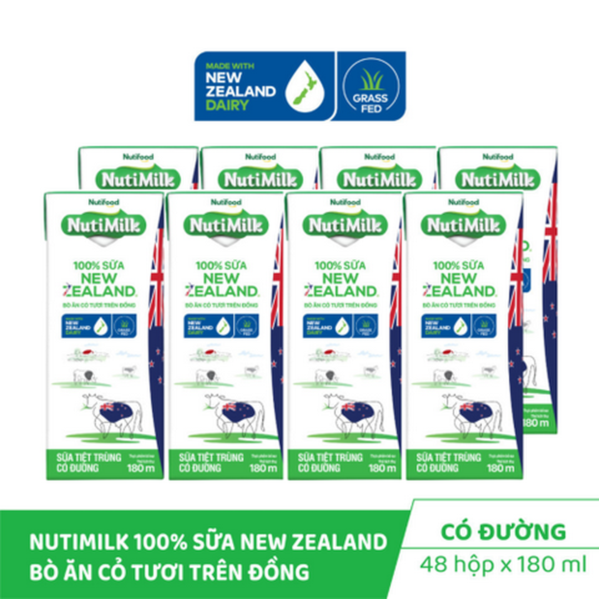 Hình ảnh Combo 2 lốc 4 hộp Nutimilk 100% sữa New Zealand có đường 180ml