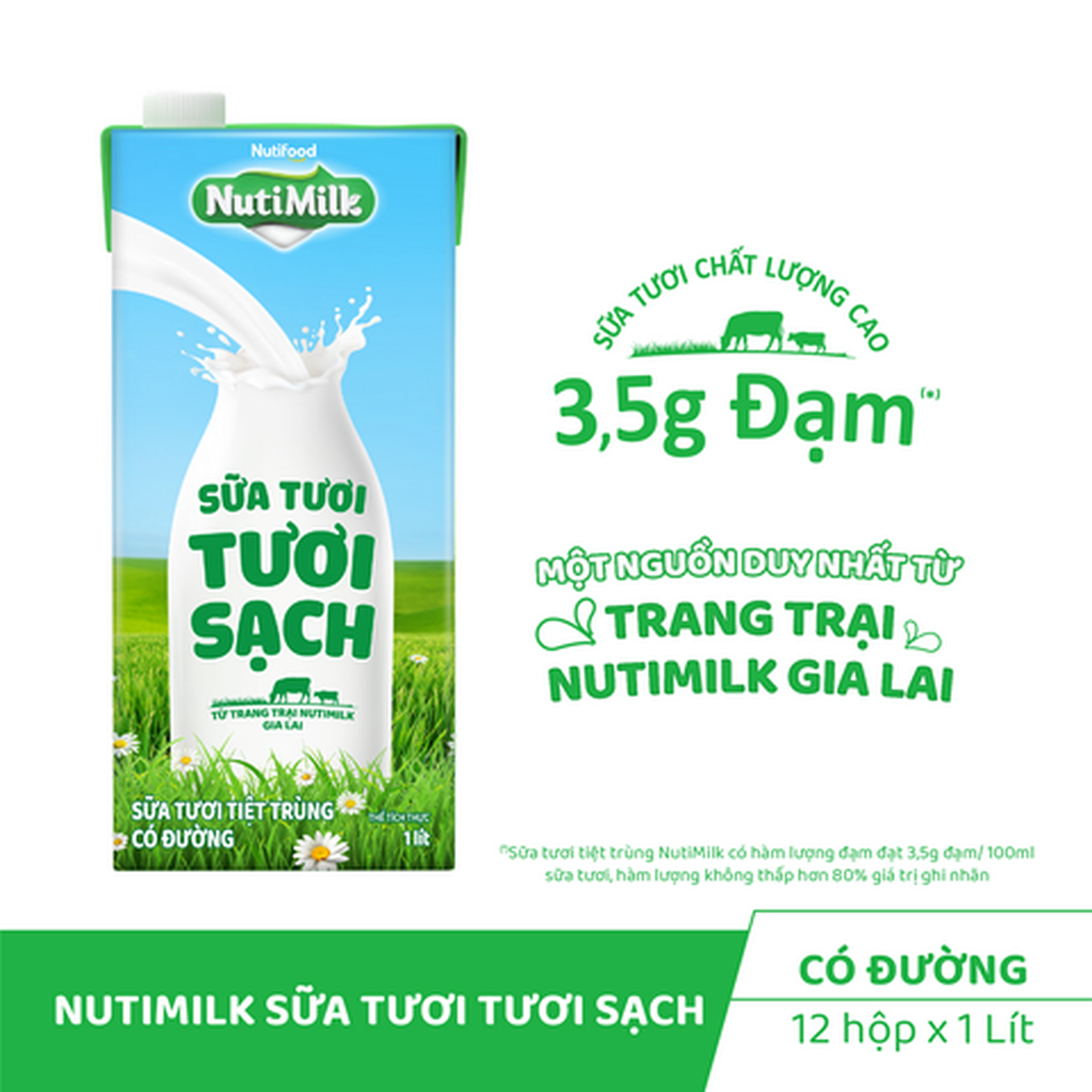 Hình ảnh Hộp Sữa Tươi Tươi Sạch NutiMilk Có Đường 1L