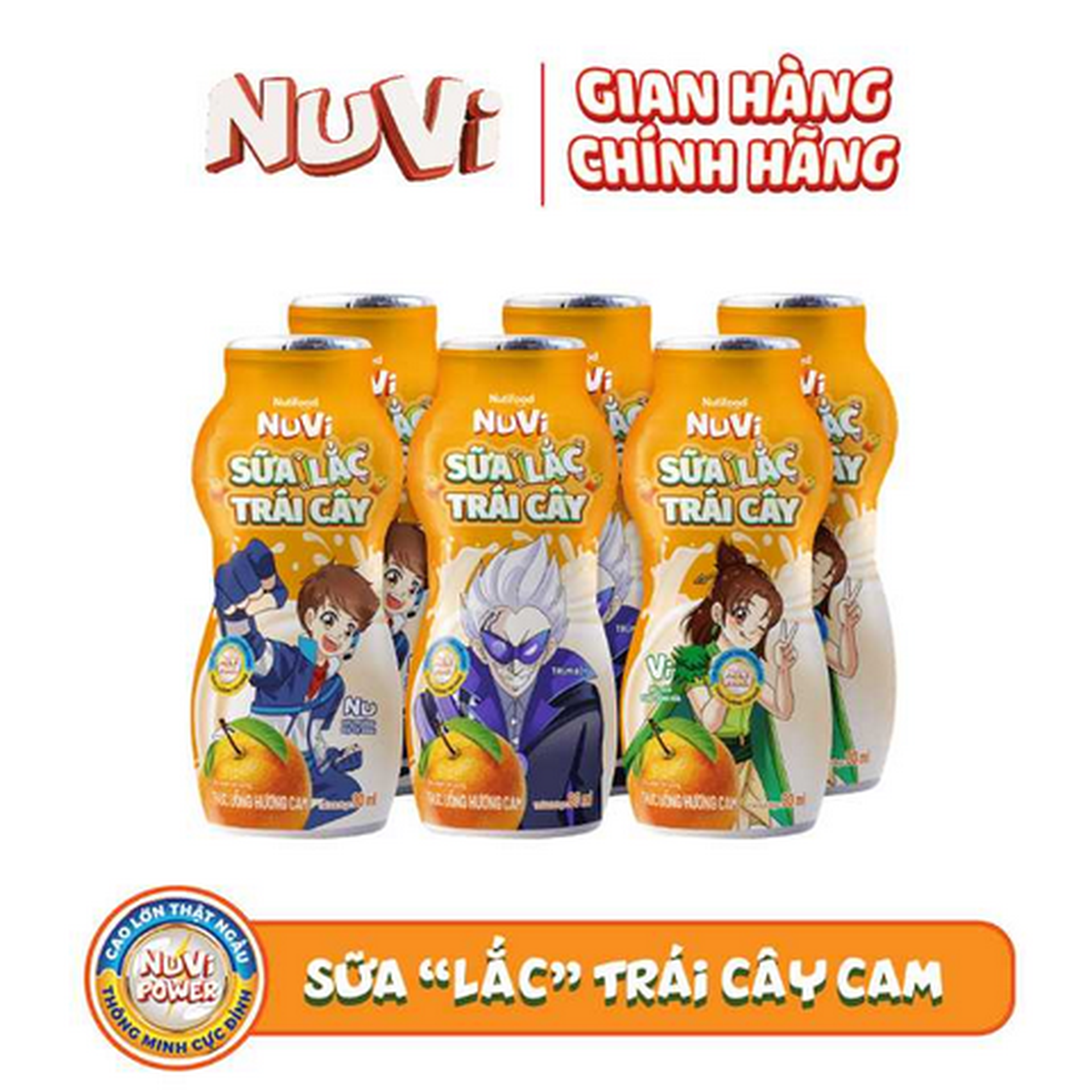 Hình ảnh Lốc 6 chai thức uống hương cam Nuvi trái cây lắc sữa chai 80ml