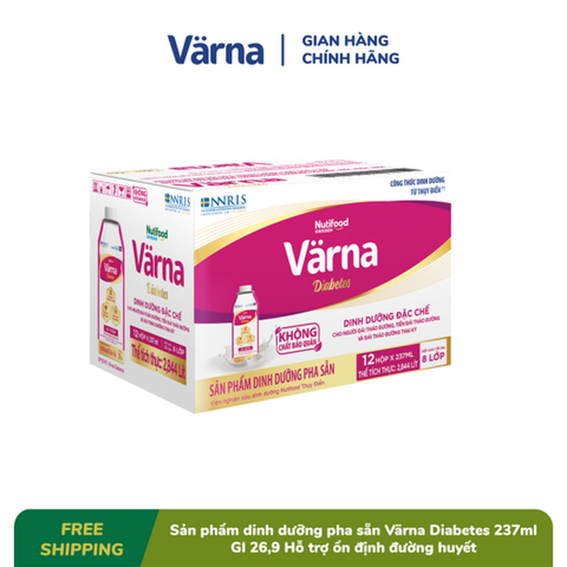 Hình ảnh Thùng 12 hộp sữa bột pha sẵn Varna Diabetes 237ml - Hỗ trợ ổn định đường huyết