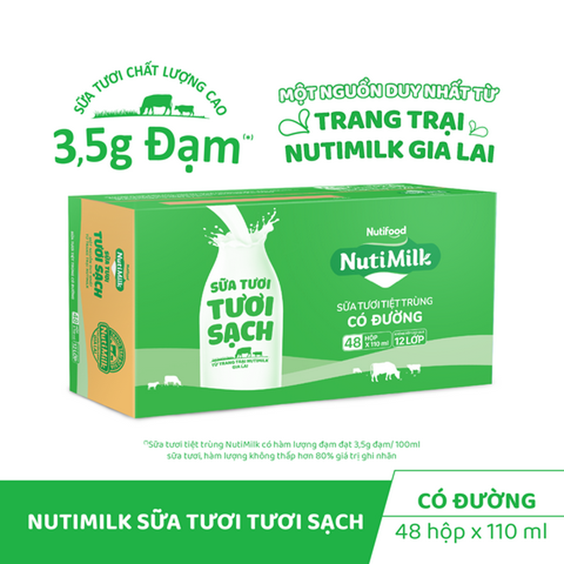Hình ảnh Thùng 48 Hộp Sữa Tươi Tươi Sạch NutiMilk Có Đường 110ml