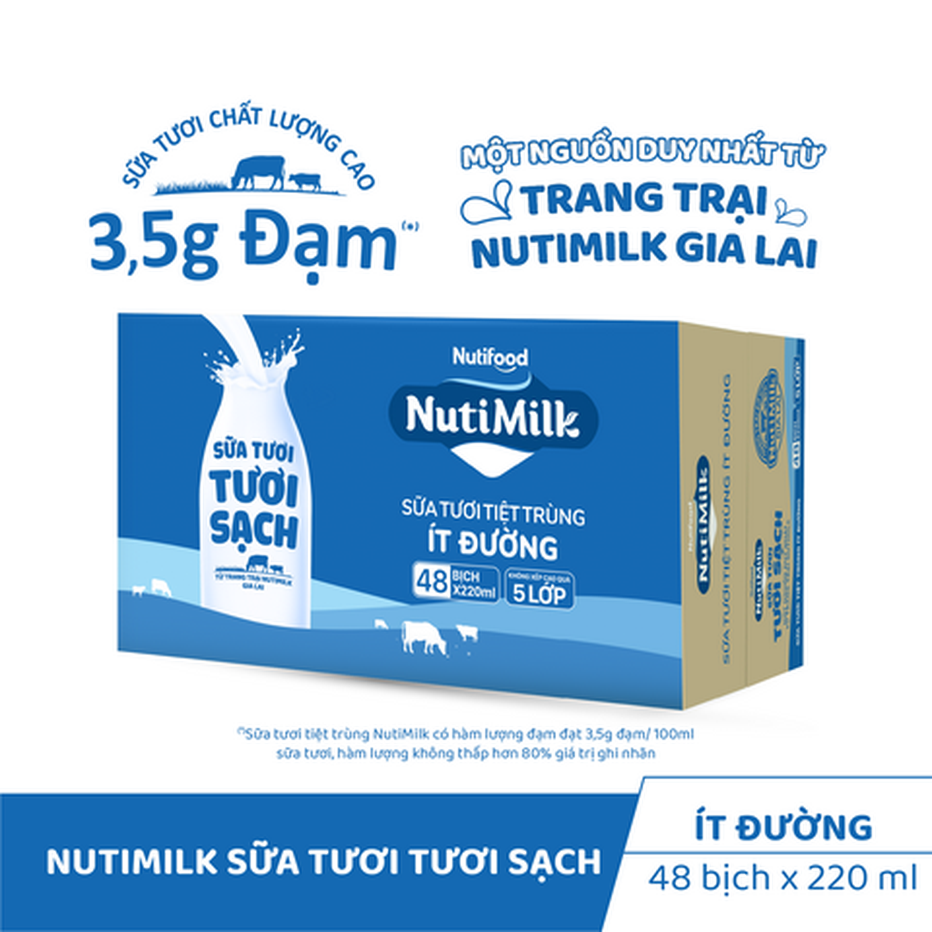 Hình ảnh Thùng 48 Bịch Sữa Tươi Tươi Sạch NutiMilk Ít Đường 220ml