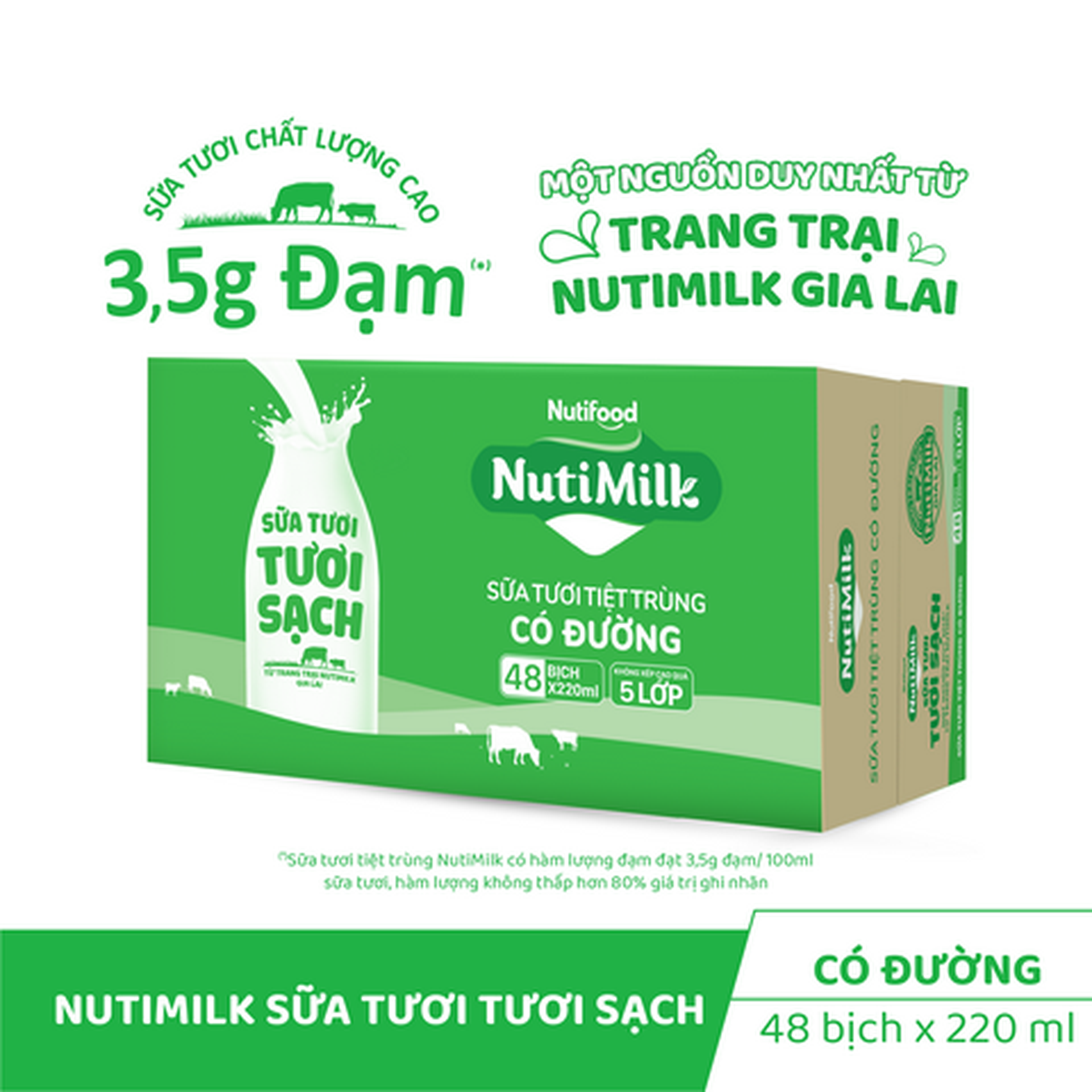 Hình ảnh Thùng 48 Bịch Sữa Tươi Tươi Sạch NutiMilk Có Đường 220ml