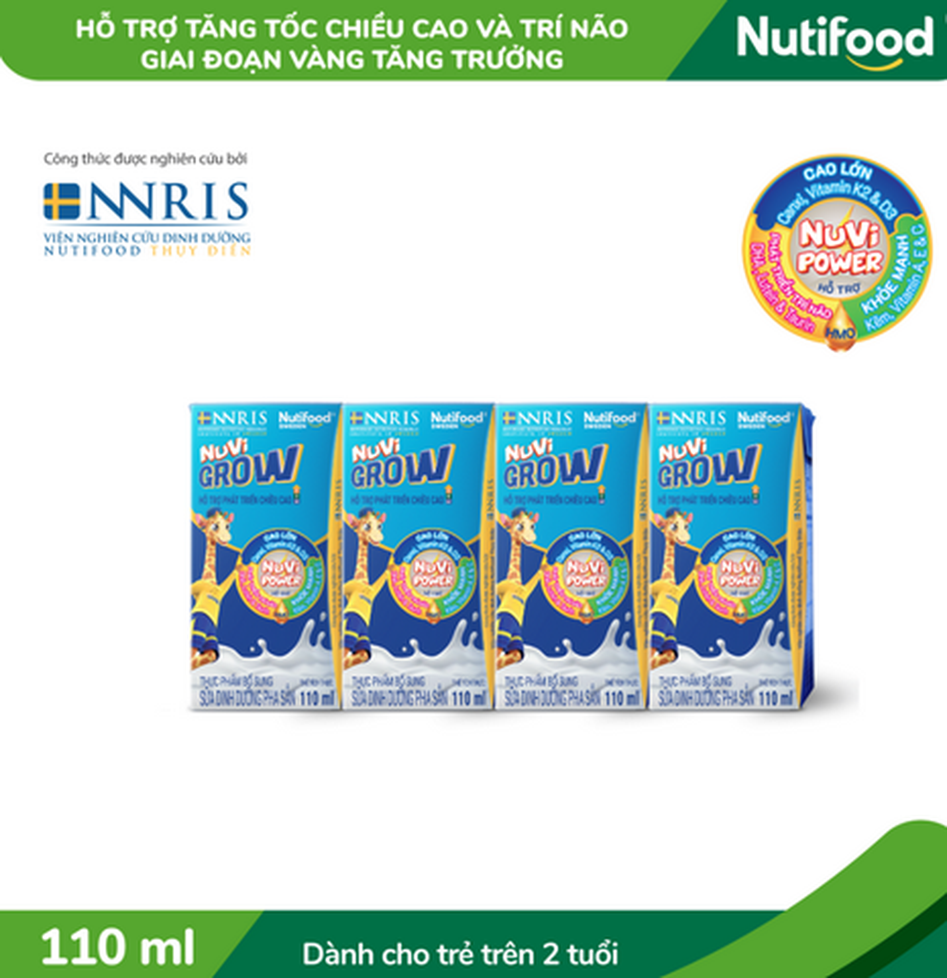 Hình ảnh Lốc 4 Hộp Nuvi Grow - Phát Triển Chiều Cao trên 2 tuổi 110ml