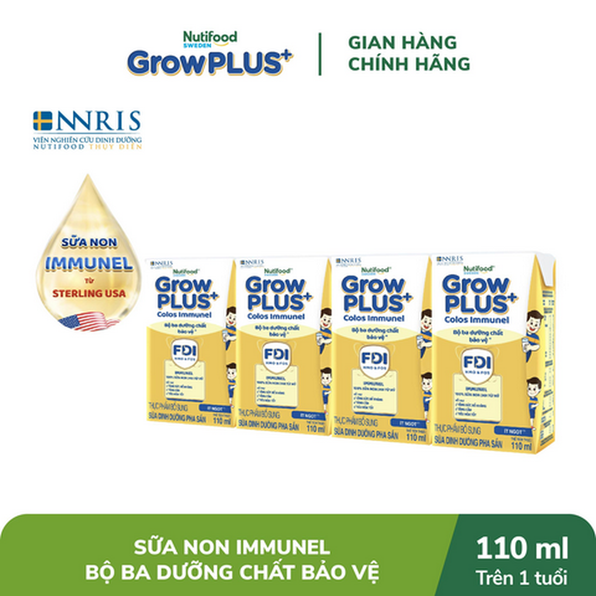 Hình ảnh Lốc 4 hộp Nutifood Sweden Growplus+ sữa Non Immunel 110ml