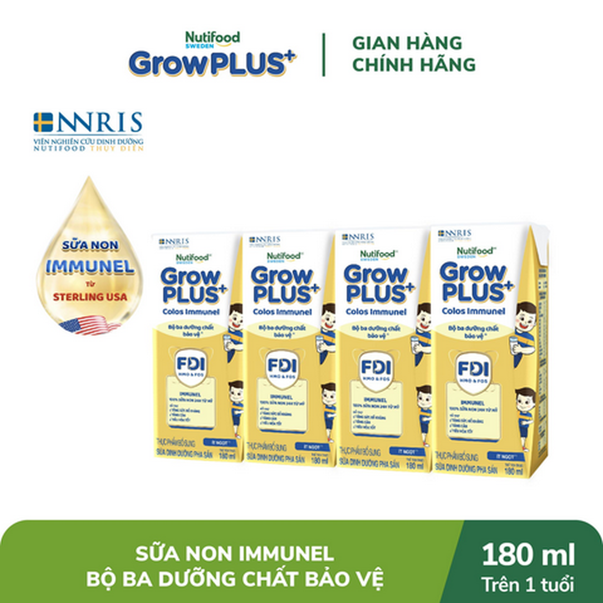Hình ảnh Lốc 4 hộp Nutifood Sweden Growplus+ sữa Non Immunel 180ml