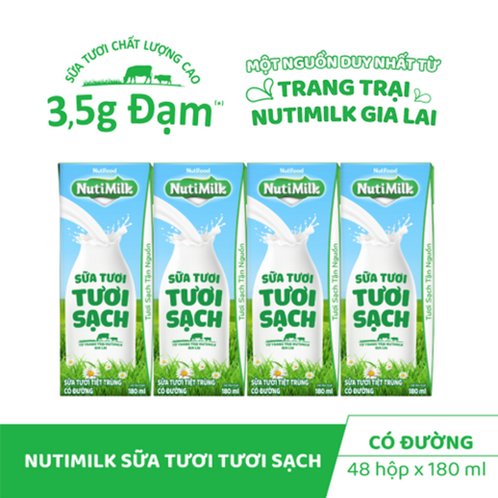 Hình ảnh Lốc 4 Hộp Sữa Tươi Tươi Sạch NutiMilk Có Đường 180ml