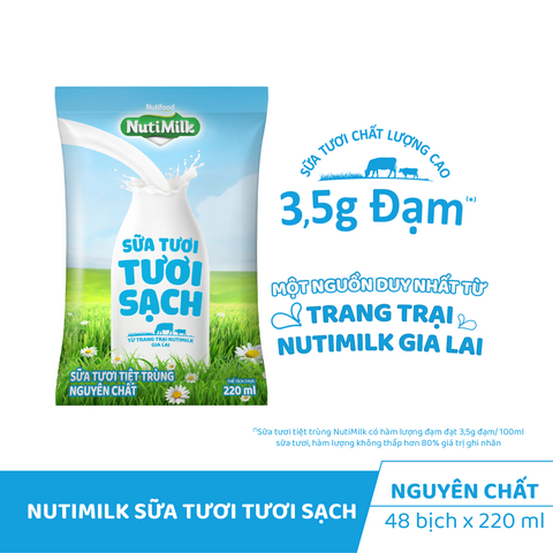 Hình ảnh Bịch Sữa Tươi Tươi Sạch NutiMilk Không Đường 220ml