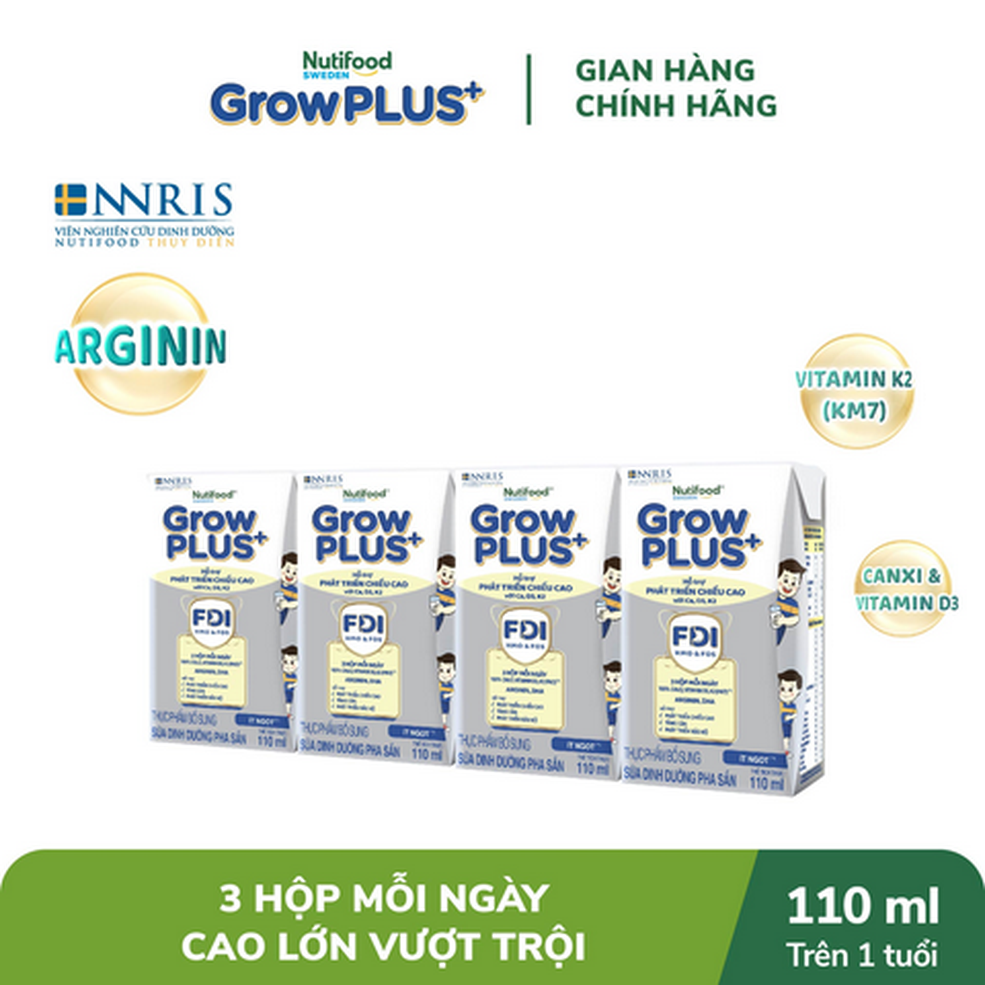 Hình ảnh Lốc 4 hộp Nutifood Sweden Growplus+ cao lớn vượt trội 110ml