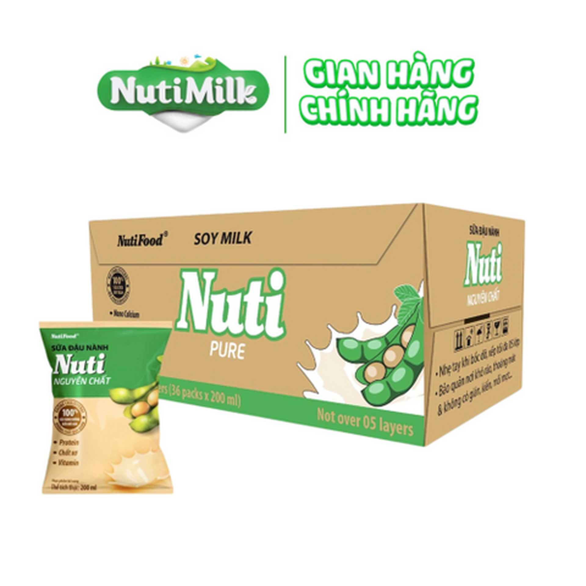 Hình ảnh Thùng 36 bịch sữa đậu nành Nuti nguyên chất bịch 200ml