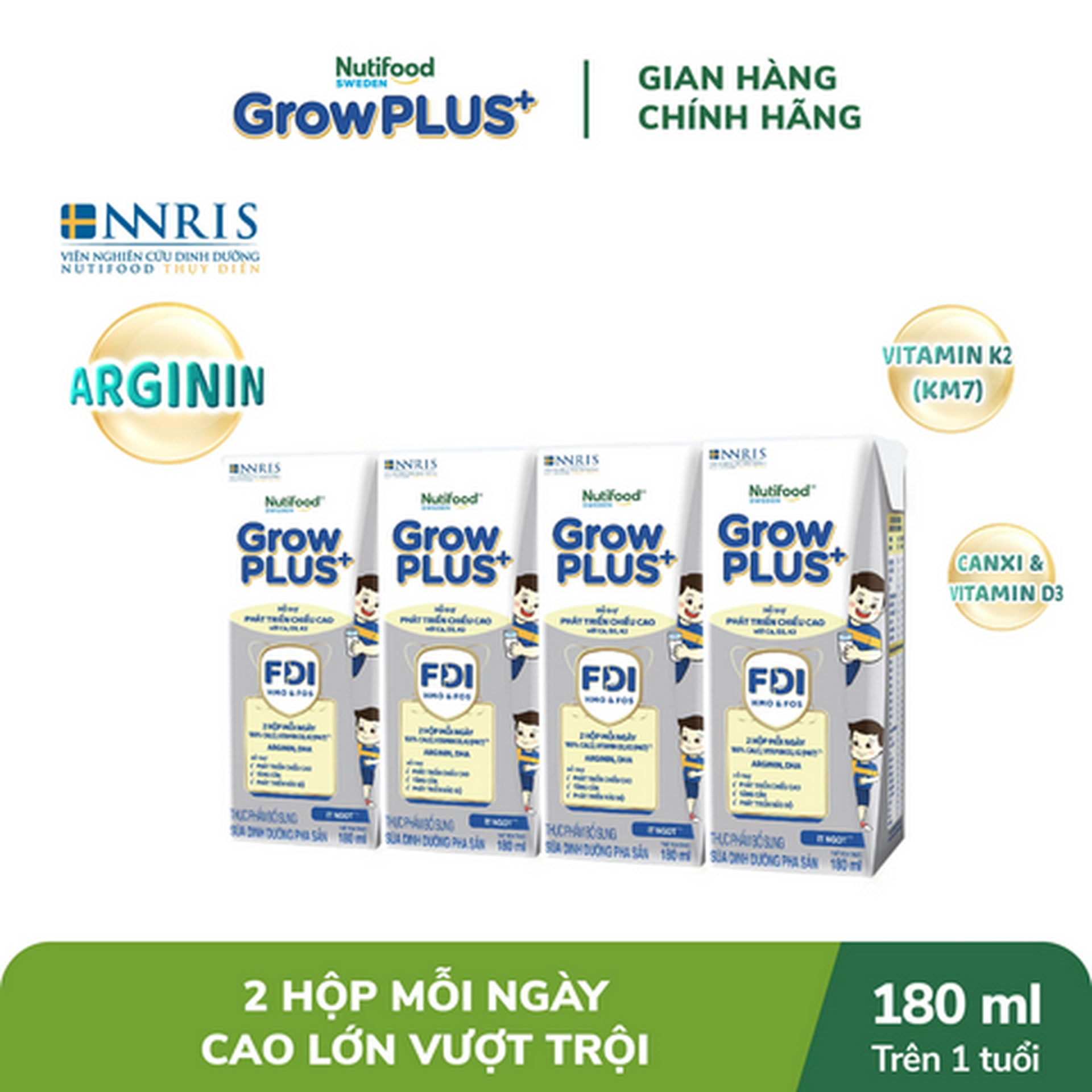 Hình ảnh Lốc 4 hộp Nutifood Sweden Growplus+ cao lớn vượt trội 180ml