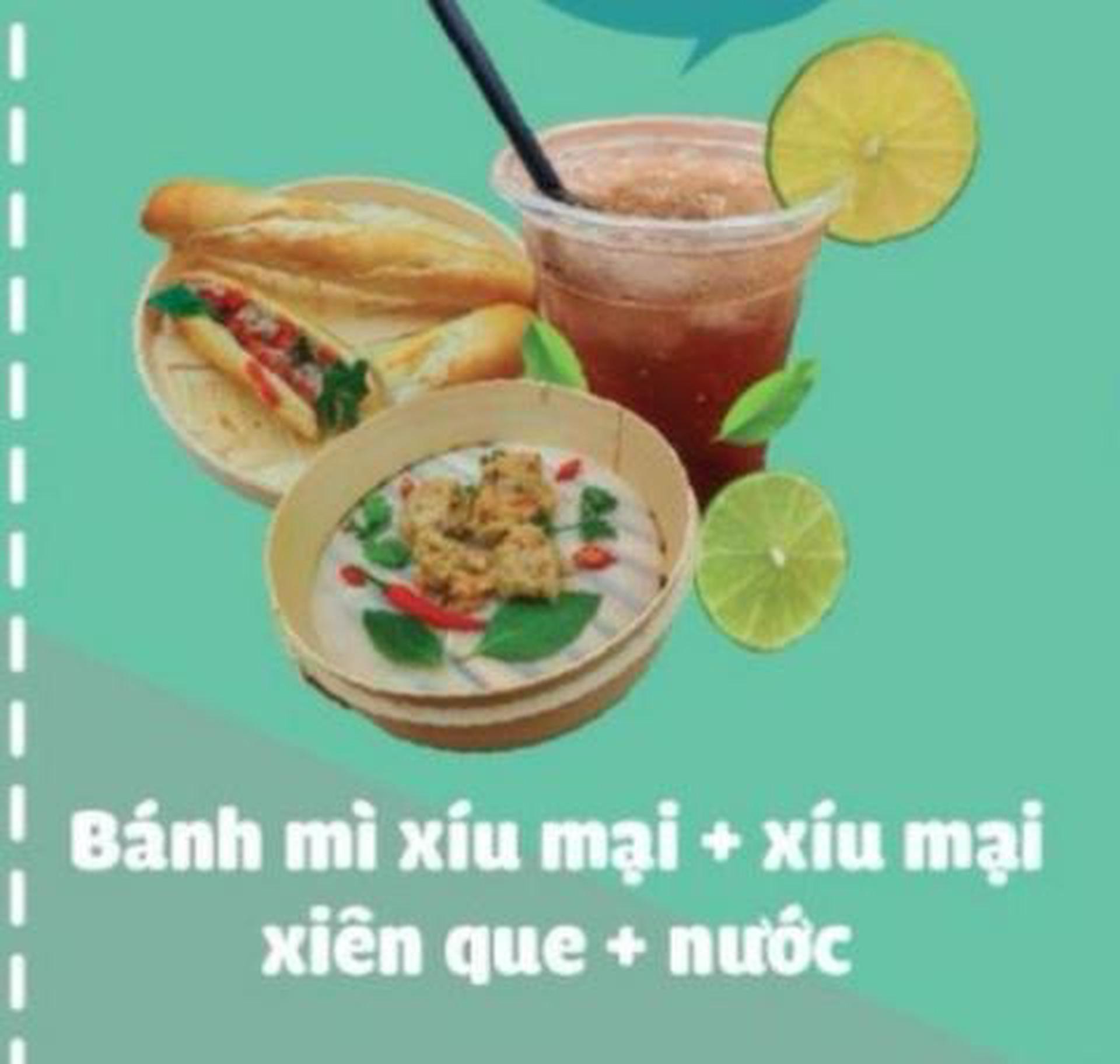 Hình ảnh Bánh mì xíu mại - xíu mại xiên que - nước