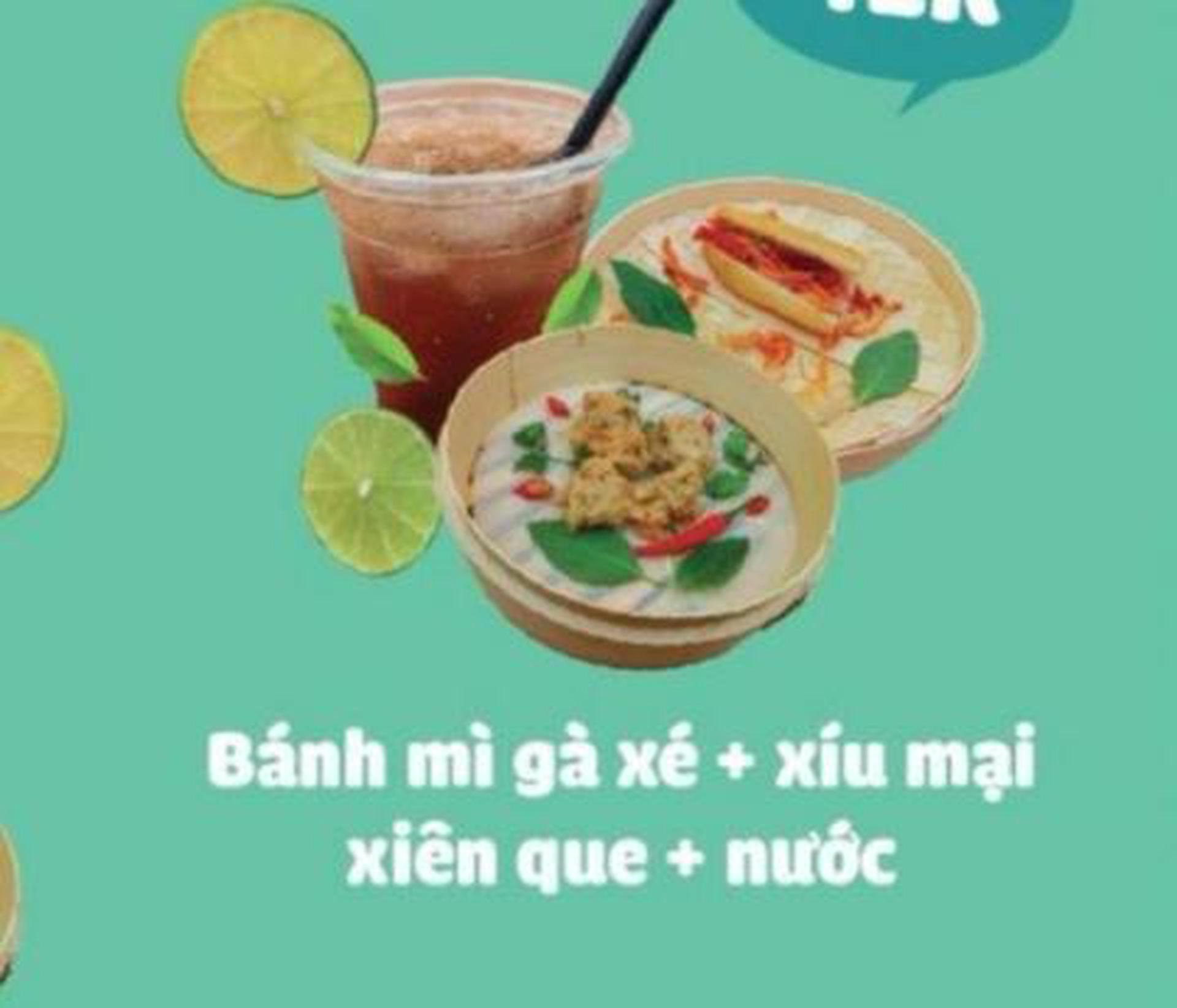 Hình ảnh Bánh mì gà xé - xíu mại xiên que - nước