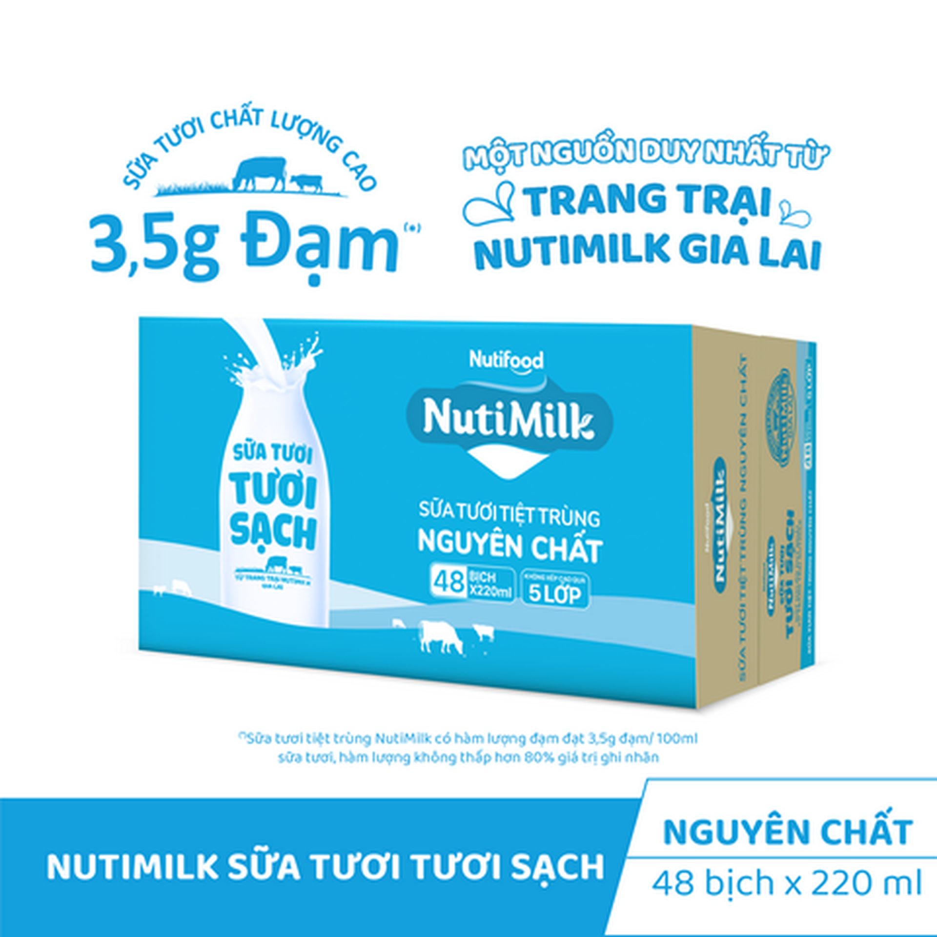 Hình ảnh Thùng 48 Bịch Sữa Tươi Tươi Sạch NutiMilk Không Đường 220ml