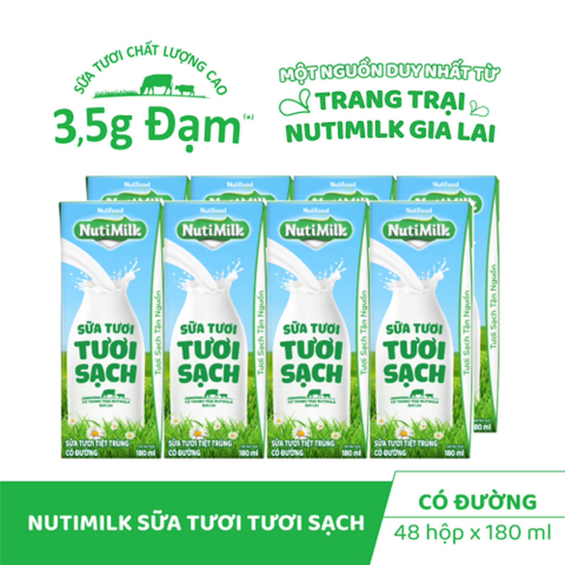 Hình ảnh Combo 2 Lốc 4 Hộp Sữa Tươi Tươi Sạch NutiMilk Có Đường 180ml