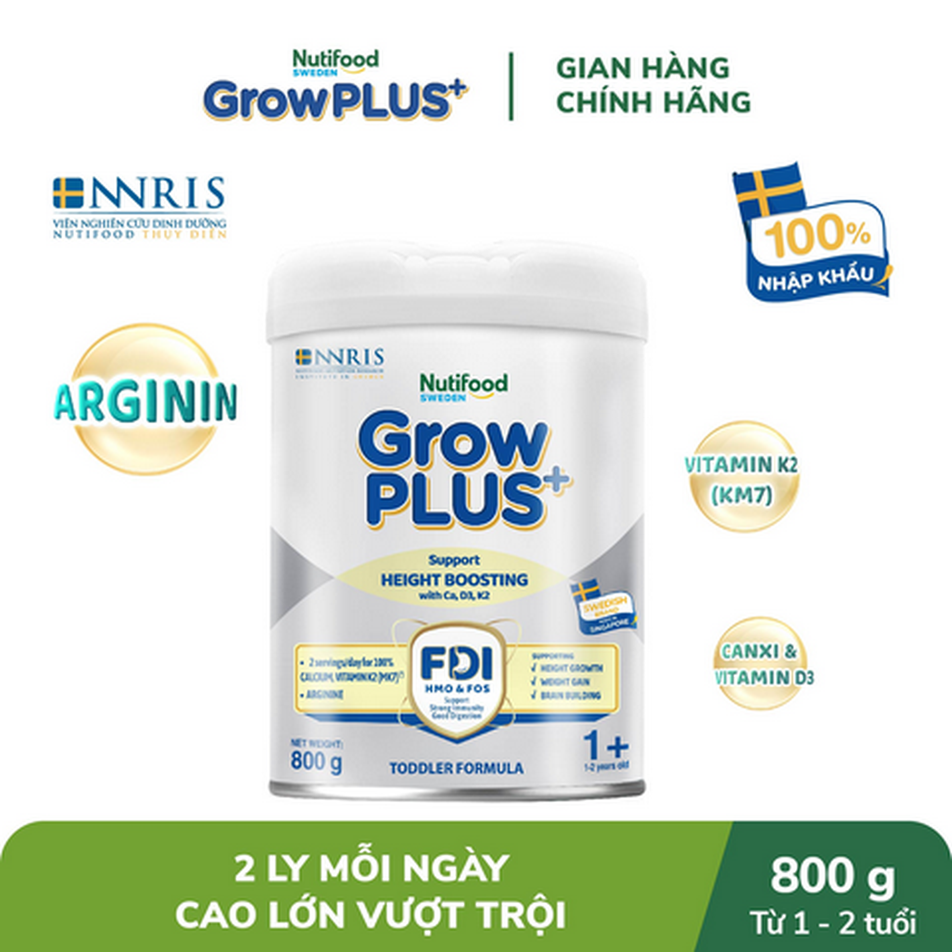 Hình ảnh Sữa bột Nutifood Sweden Growplus+ cao lớn vượt trội 1+ (1-2 tuổi) lon 800g