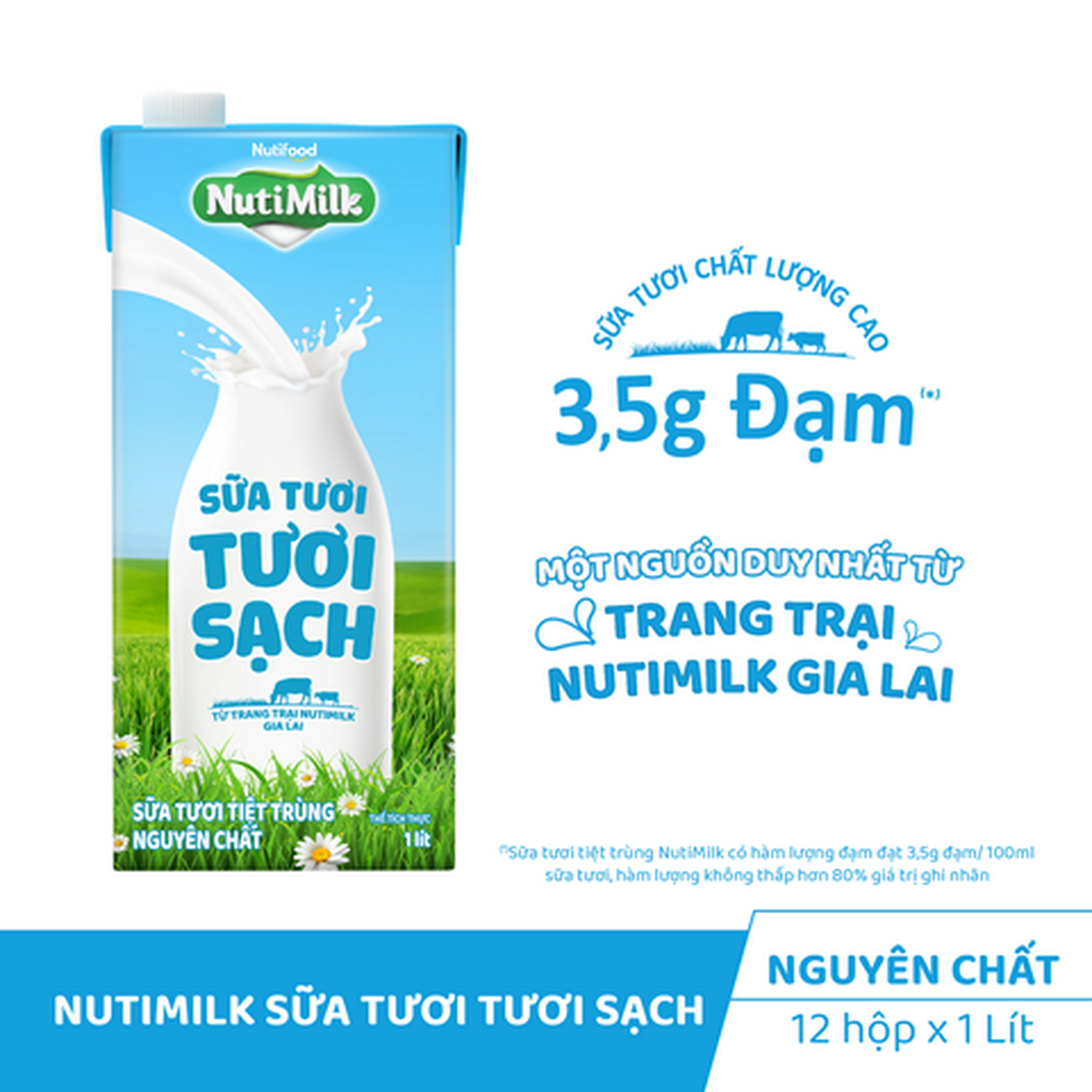 Hình ảnh Hộp Sữa Tươi Tươi Sạch NutiMilk Không Đường 1L