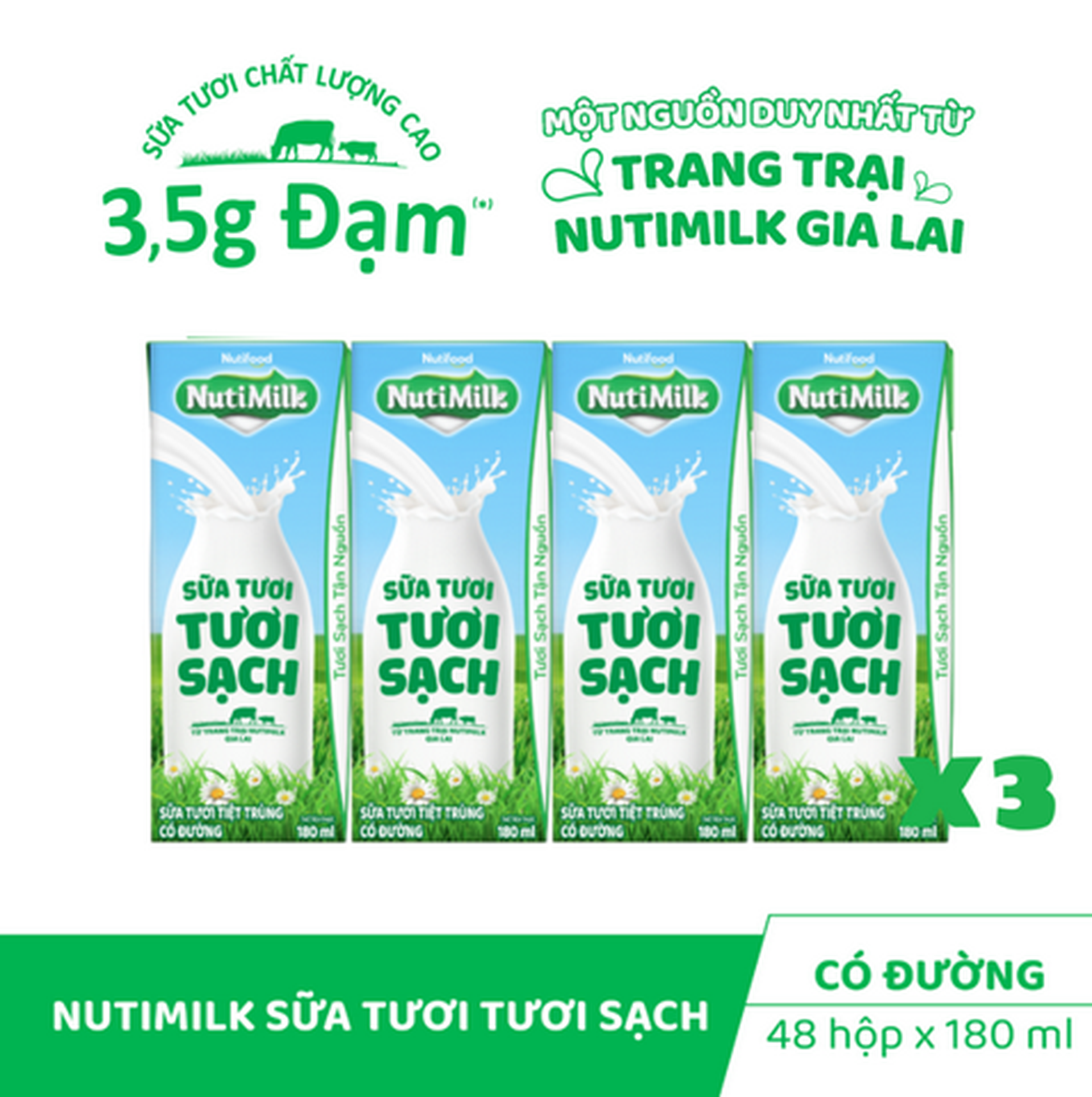 Hình ảnh Combo 3 Lốc 4 Hộp Sữa Tươi Tươi Sạch NutiMilk Có Đường 180ml