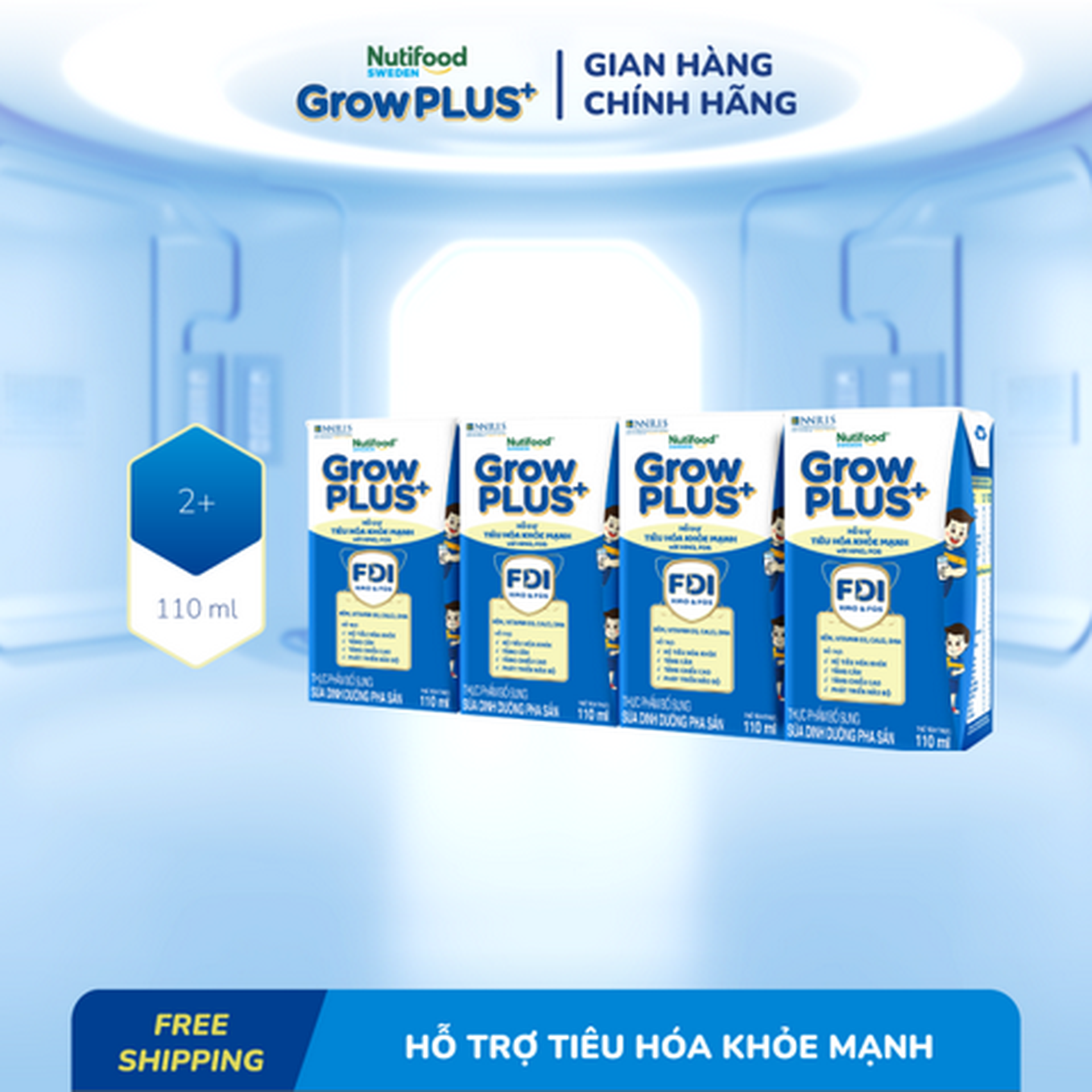 Hình ảnh Lốc 4 Hộp Sữa bột pha sẵn Nutifood GrowPLUS+ Tiêu Hóa trên 2 tuổi 110ml