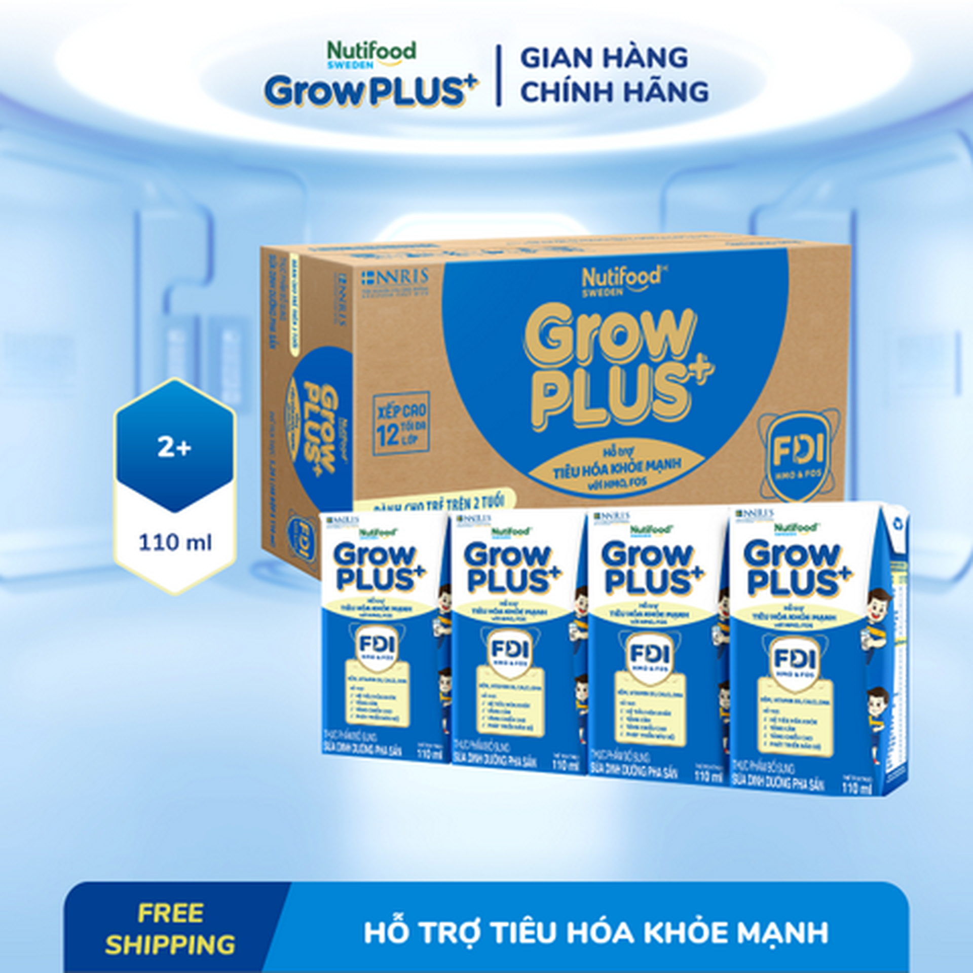 Hình ảnh Thùng 48 Hộp Sữa bột pha sẵn Nutifood GrowPLUS+ Tiêu Hóa trên 2 tuổi 110ml