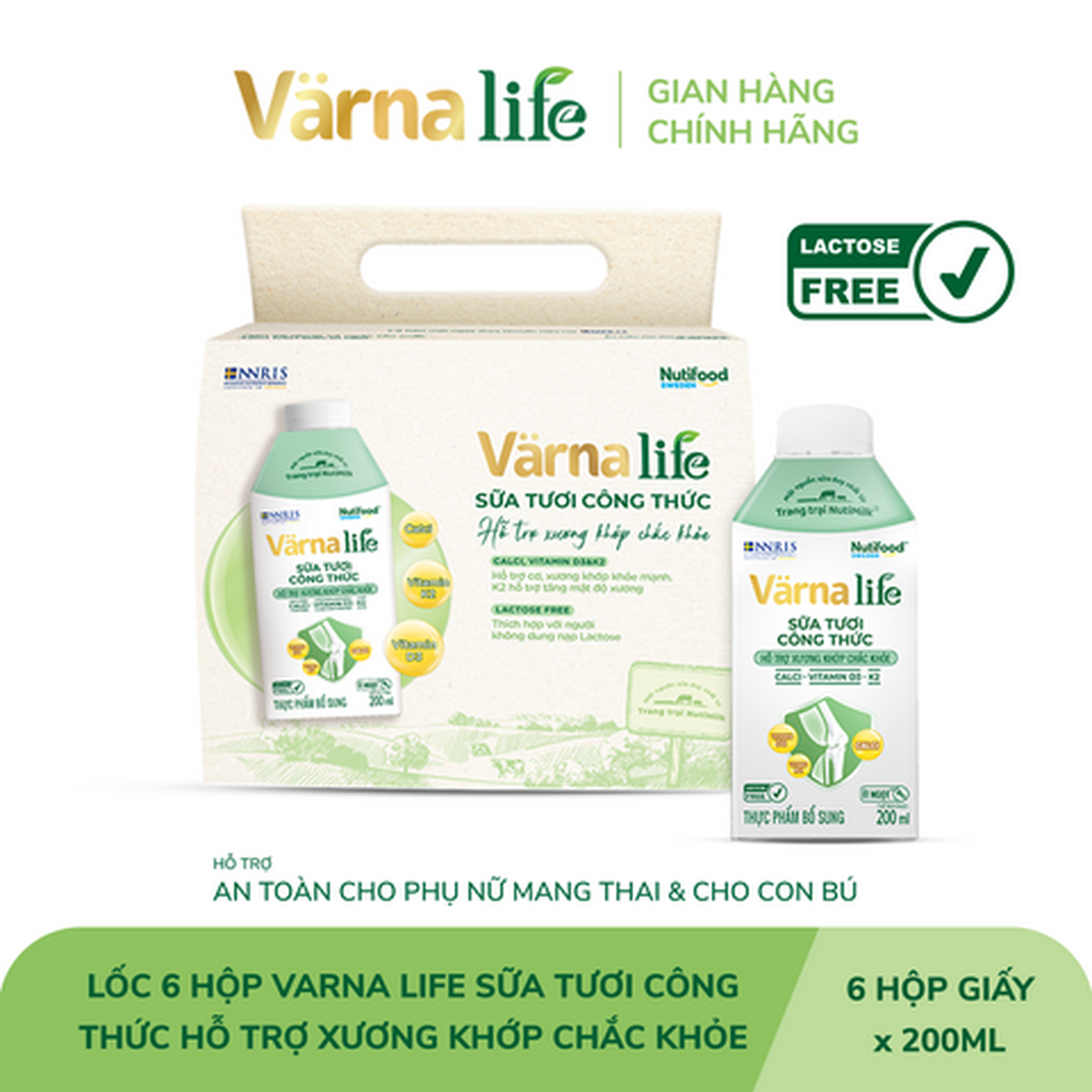 Hình ảnh Lốc 6 hộp thực phẩm bổ sung Varna Life sữa tươi công thức (Xanh) 200ml