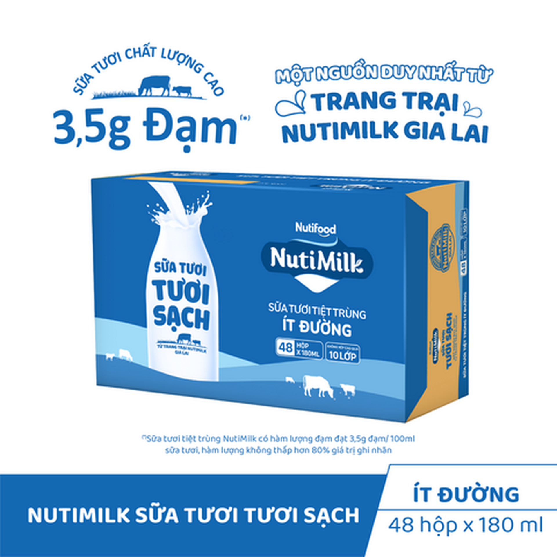 Hình ảnh Thùng 48 Hộp Sữa Tươi Tươi Sạch NutiMilk Ít Đường 180ml