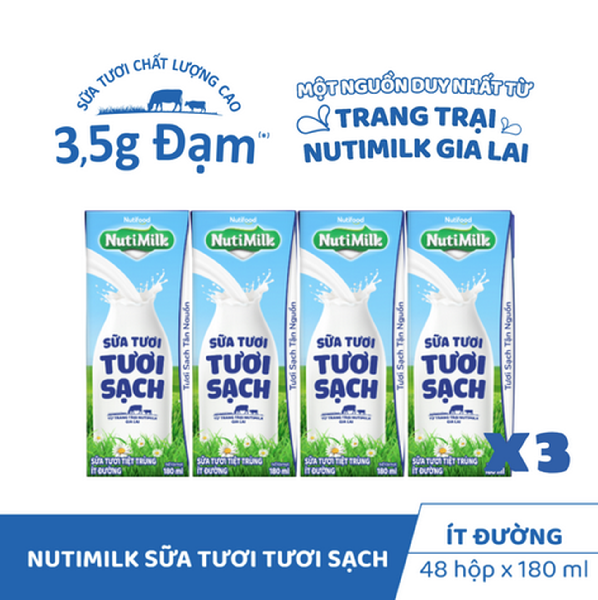 Hình ảnh Combo 3 Lốc 4 Hộp Sữa Tươi Tươi Sạch NutiMilk Ít Đường 180ml