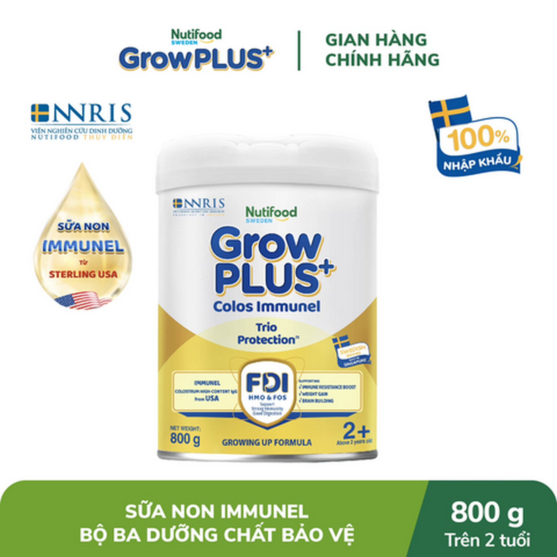 Hình ảnh Sữa bột Nutifood Sweden Growplus+ sữa non immunel 2+ (trên 2 tuổi) lon 800g