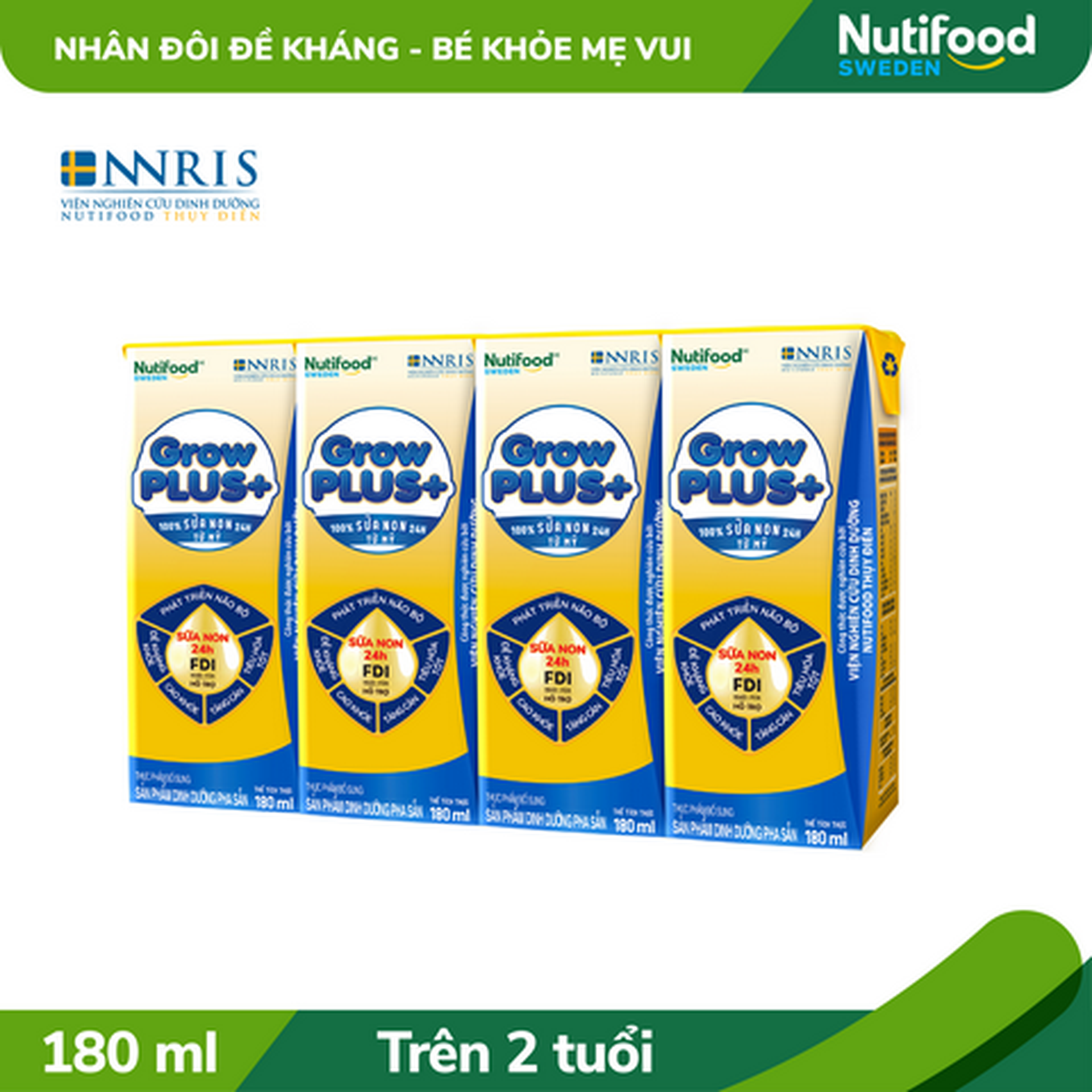 Hình ảnh Lốc 4 hộp sữa bột pha sẵn Growplus+ sữa non tăng đề kháng trên 2 tuổi 180ml