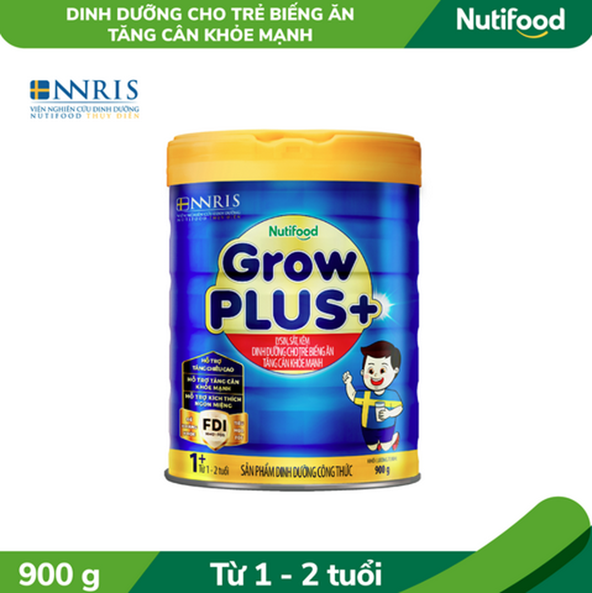 Hình ảnh Sữa bột Nutifood Growplus+ biếng ăn - tăng cân khỏe mạnh 1-2 tuổi lon 900g