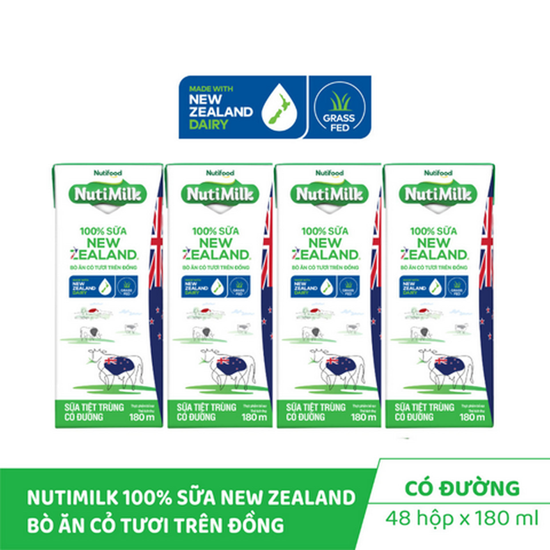 Hình ảnh Lốc 4 hộp Nutimilk 100% sữa New Zealand có đường 180ml