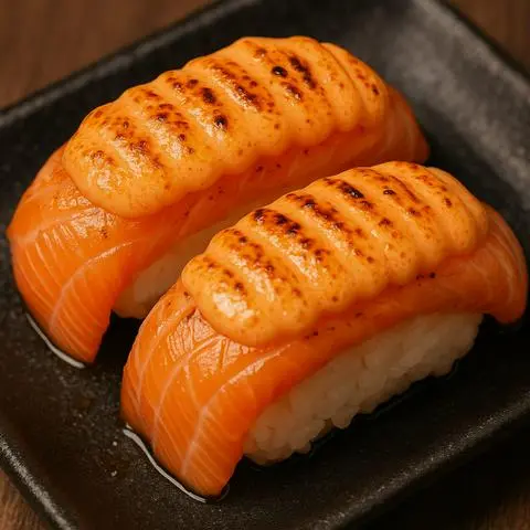 Hình ảnh Sushi cá hồi nướng trứng cá tuyết - Salmon mentai mayo sushi