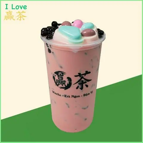 Hình ảnh Trà Sữa Dâu FullTopping Size L + Miếng Phô Mai Jerry Lớn