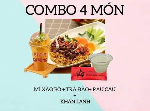 Hình ảnh Mì xào bò + Trà đào + Rau câu+ Khăn lạnh