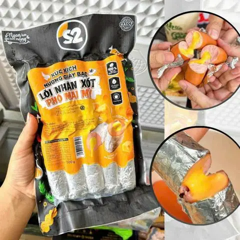 Hình ảnh Xúc xích nướng giấy bạc nhân phô mai Mỹ (Gói 10 cây) 