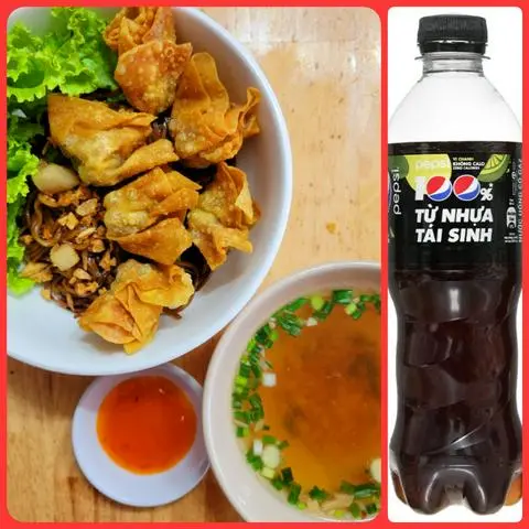 Hình ảnh Hủ Tiếu Khô Hoành Thánh Chiên Lớn + 1 Pepsi Vị Chanh 0 Calo 390ml