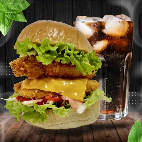 Hình ảnh Combo hamburger "trâu khổng lồ" gà - coca
