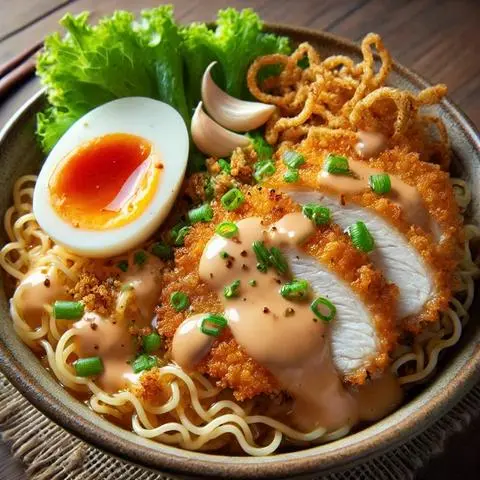 Hình ảnh Mì trộn gà chiên sốt phô mai