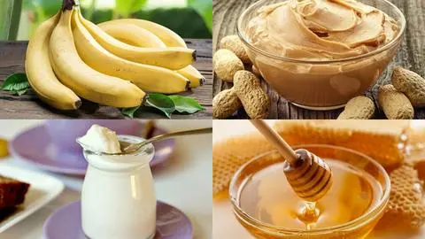 Hình ảnh Sinh tố chuối - yogurt - bơ đậu phộng