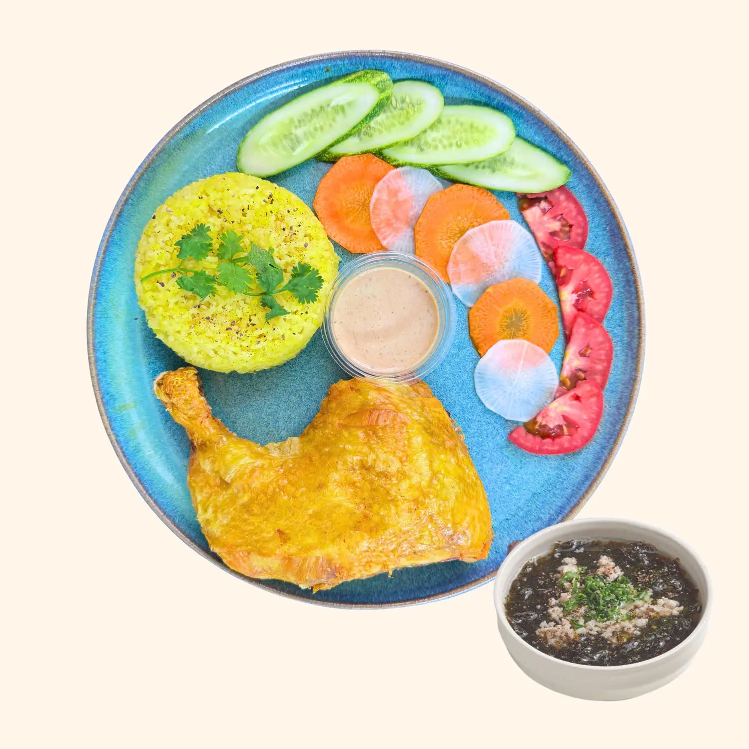 Hình ảnh 1 Cơm Gà Đùi 1/4 (được chọn sốt) + 1 Canh rong biển