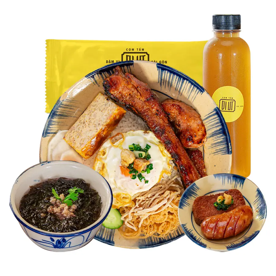 Hình ảnh Combo Cơm sườn non full topping + Canh + Khăn + Nước tùy chọn