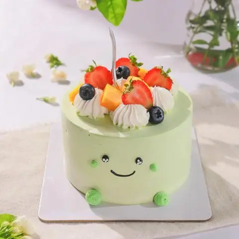 Hình ảnh Bánh Kem Mini Mặt Cười - Tone Xanh Lá - Size 12cm