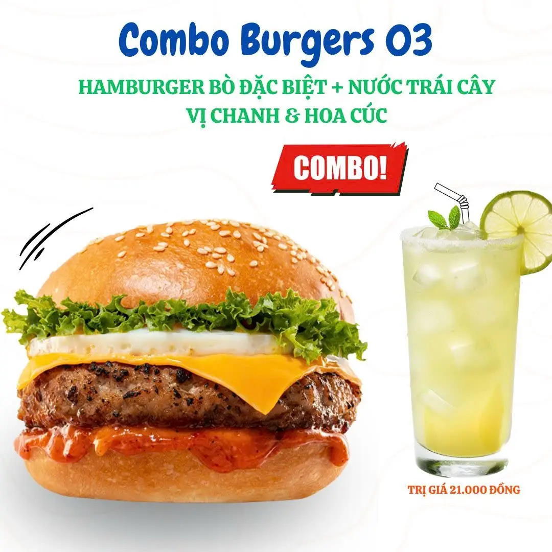 Hình ảnh Combo tặng kèm nước: Hamburger bò đặc biệt