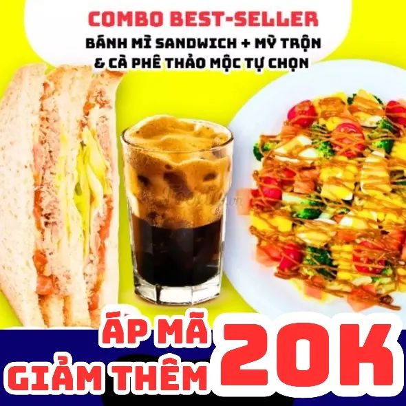 Hình ảnh Bánh Mì Sandwich + Mỳ Trộn Sốt Ngon + Cà Phê Thảo Mộc