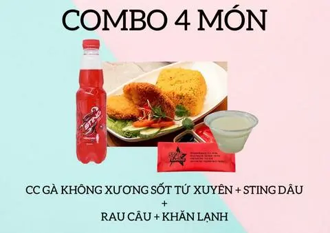 Hình ảnh Cb Cơm gà không xương sốt tứ xuyên + sting dâu + rau câu + khăn lạnh